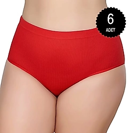 Gümüş 3092 Kadın Yüksek Bel Çizgili ( Fitilli ) Bato Külot Kırmızı 6 lı Paket