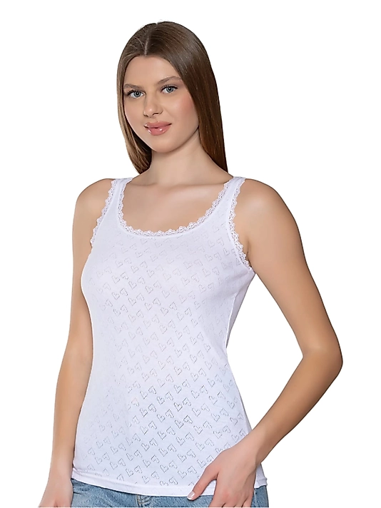 Gümüş 3081 Kadın Jakarlı Geniş Askı Atlet Beyaz 12 li Paket