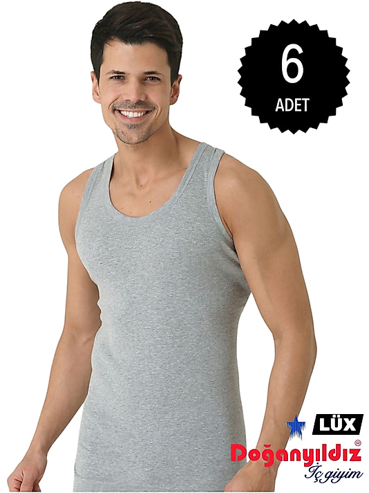 Doğan Yıldız 1310 Lüks Ribana (Likralı) Erkek Askılı Atlet Gri 6 lı Paket