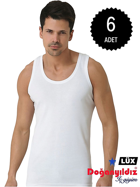 Doğan Yıldız 1310 Lüks Ribana (Likralı) Erkek Askılı Atlet Beyaz 6 lı Paket