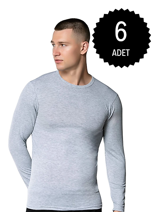 Gümüş 4022 Erkek Likralı Uzun Kol Fanila Atlet Gri 6 lı Paket