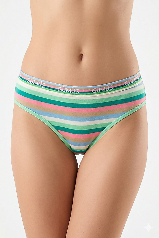 Gümüş 6019 Gökkuşağı Desenli Bikini Karışık 12'li Paket Paket