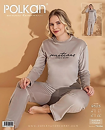 Polkan Fransız Kadife Kadın Pijama Takımı Gri
