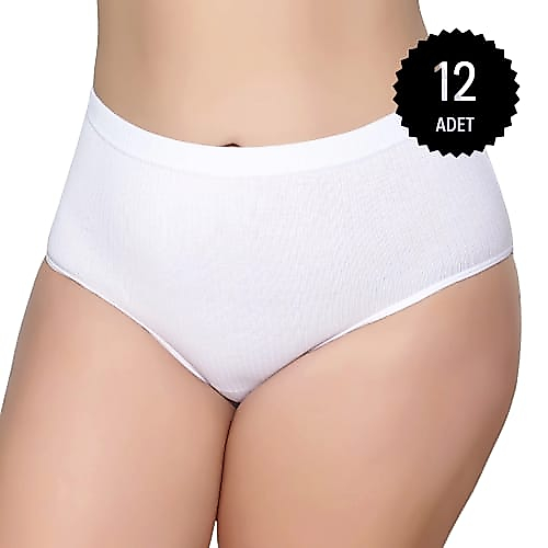 Gümüş 3092 Kadın Yüksek Bel Çizgili ( Fitilli ) Bato Külot Beyaz 12 li Paket