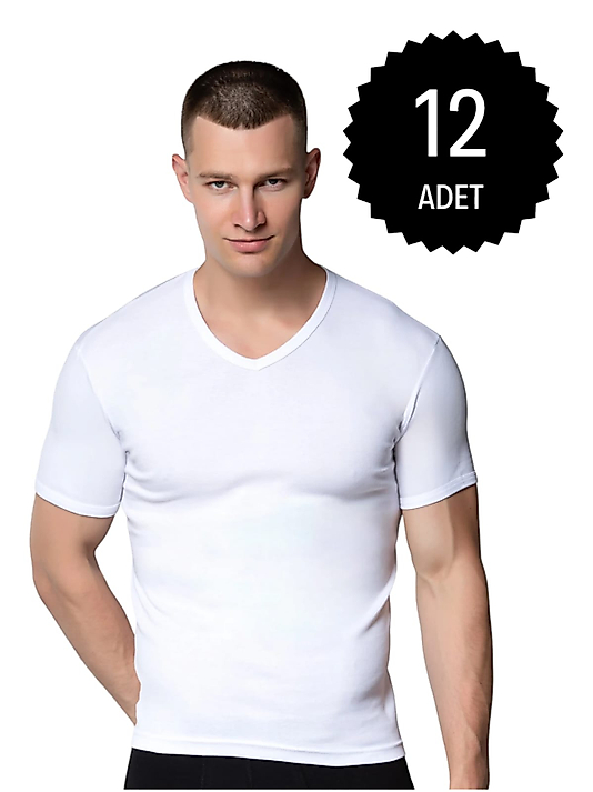 Gümüş 4051 Erkek V Yaka Spor Kollu Fanila Beyaz 12 li Paket