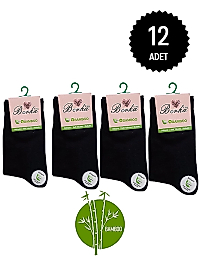 Berka Kadın Bambu Dikişsiz Soket Çorap Siyah 12'li Paket