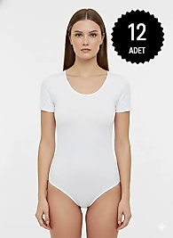 Sıla Sella 203 Viskon Yarım Kol Beyaz Kancalı Body 12'li Paket