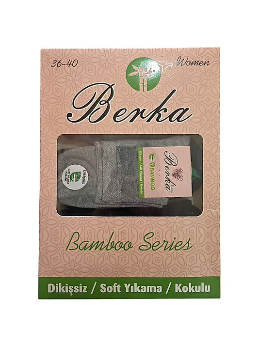 Berka Kadın Bambu Dikişsiz Kısa Konç Çorap Siyah 12'li Paket