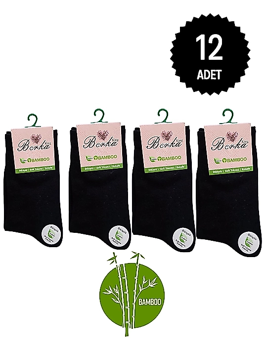 Berka Kadın Bambu Dikişsiz Soket Çorap Siyah 12'li Paket