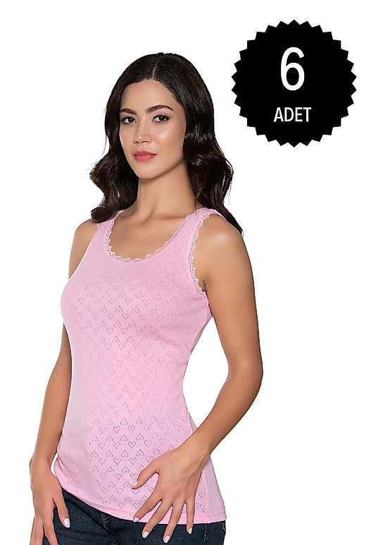 Gümüş 3081 Kadın Jakarlı Geniş Askı Atlet Pembe 6 lı Paket