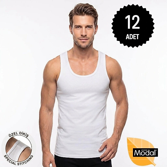 Gümüş İç Giyim 7001 Gümüş Erkek Modal Süper İnce Atlet 12 Li Paket