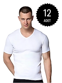 Gümüş 4051 Erkek V Yaka Spor Kollu Fanila Beyaz 12 li Paket