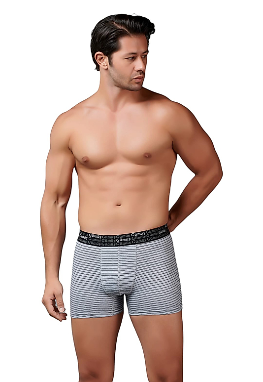 Gümüş 3114 Erkek Likralı Çizgili Boxer Gri 12 li Paket