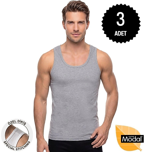 Gümüş İç Giyim 7001 Gümüş Erkek Modal Süper İnce Atlet 3 Lü Paket