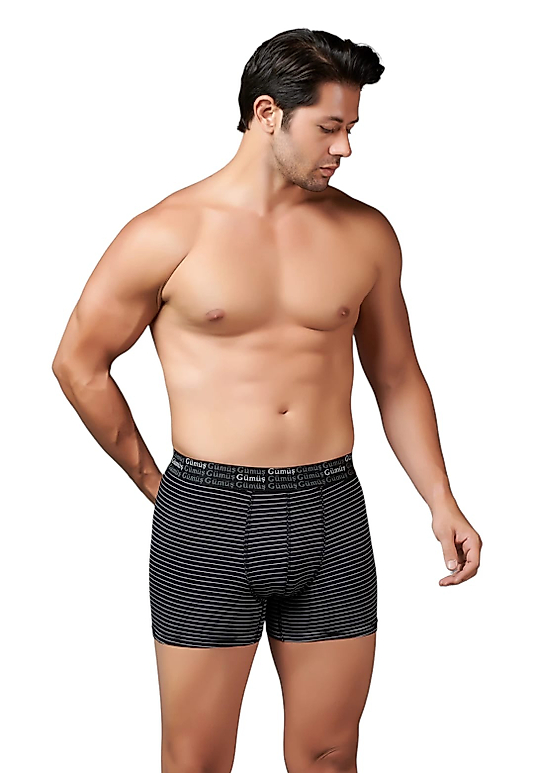 Gümüş 3114 Erkek Likralı Çizgili Boxer Siyah 12 li Paket