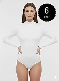 Sıla Sella 205 Viskon Yarım Balıkçı Yaka Uzun Kol Beyaz Kancalı Body 6'lı Paket