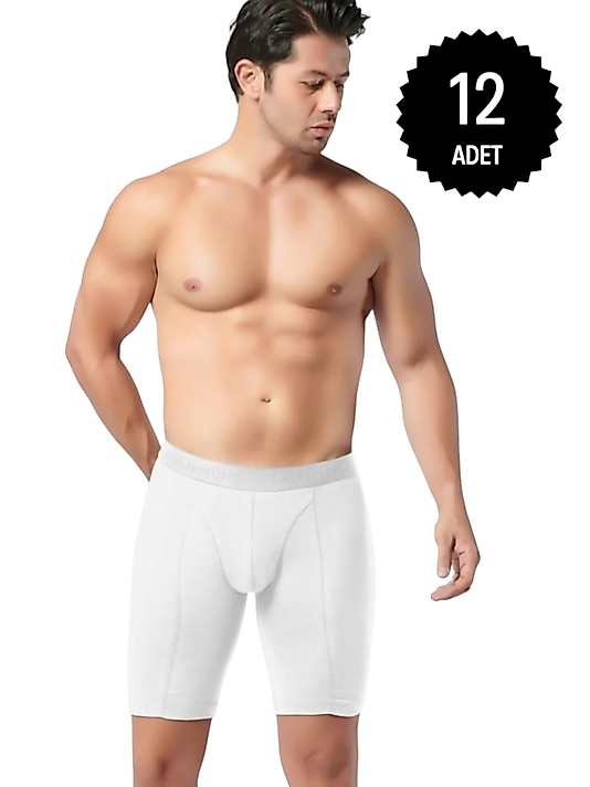 Gümüş İç Giyim 4074 Erkek Likralı Uzun Boxer Beyaz 12 Li Paket