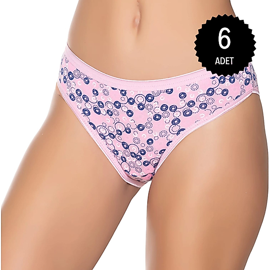Gümüş 6026 Kadın Likralı İnce Bel Halka Baskılı Bikini Külot Karışık 6 lı Paket