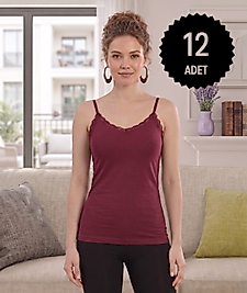 Sıla Sella 325 Kadın Viskon İp Askılı Önü Dantelli Atlet 12'liPaket