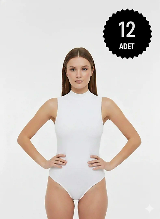Sıla Sella 206 Viskon Sıfır Kol Yarım Balıkçı Beyaz Kancalı Body 12'li Paket