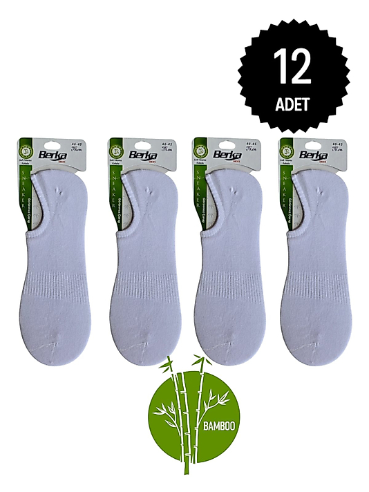 Berka Erkek Bambu Sneakers Çorap Beyaz 12'li Paket 40-44