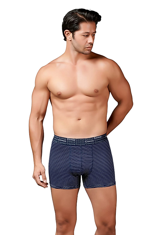 Gümüş 3114 Erkek Likralı Çizgili Boxer Lacivert 6 lı Paket