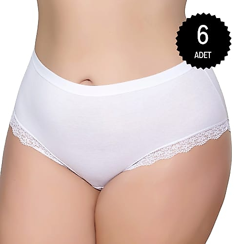Gümüş 3085 Kadın Likralı Sur Dantel Yüksek Bel Bato Külot Beyaz 6 lı Paket