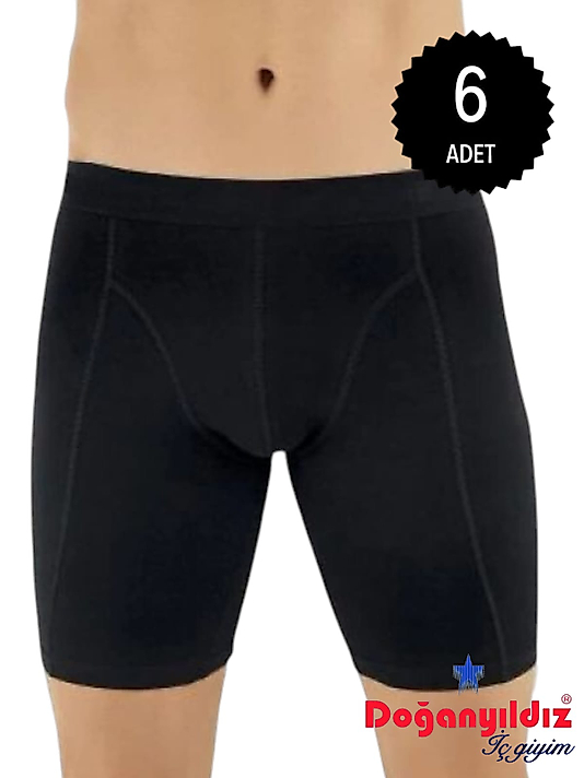 Doğan Yıldız 2831 Likralı Vücudu Saran Uzun Boxer Siyah 6 lı Paket